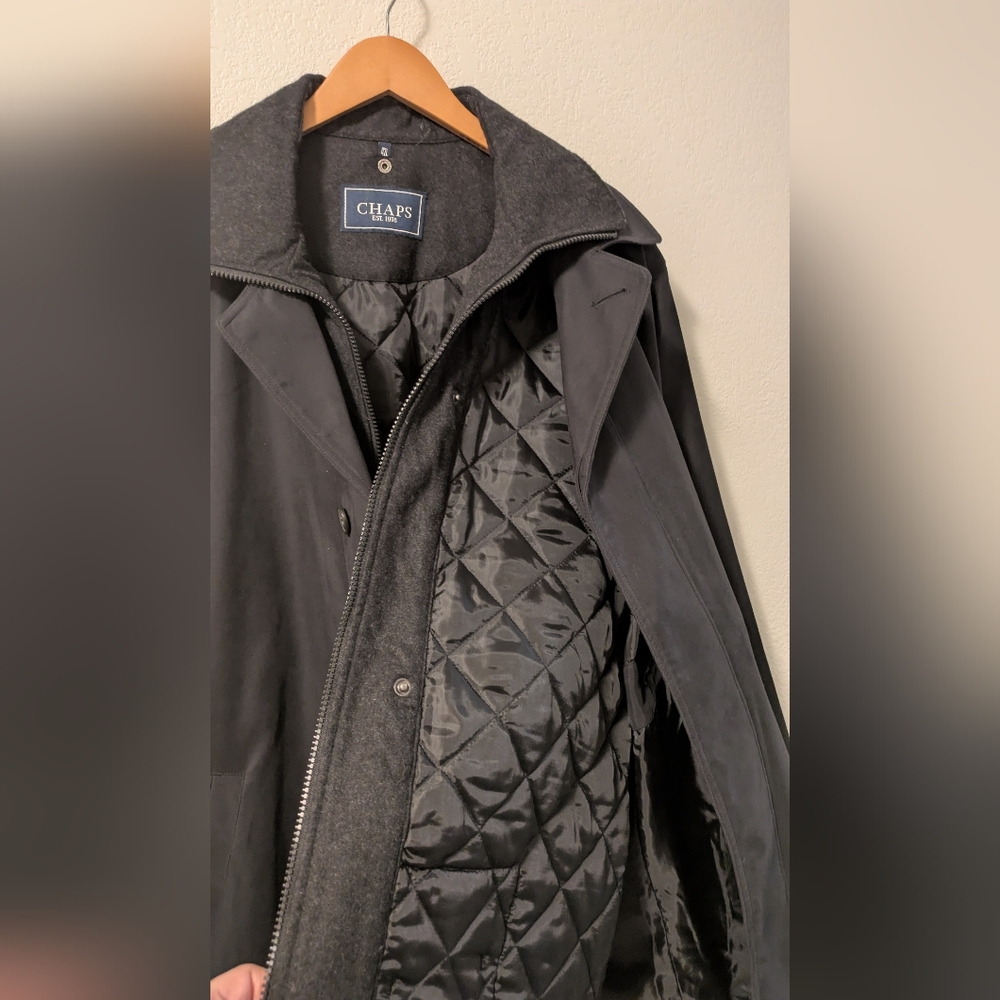 Chaps Black Men's Trench Coat Classic Durable Design - Picture 11 of 12